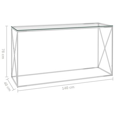 vidaXL Bočni stolić srebrni 140 x 40 x 78 cm nehrđajući čelik i staklo
