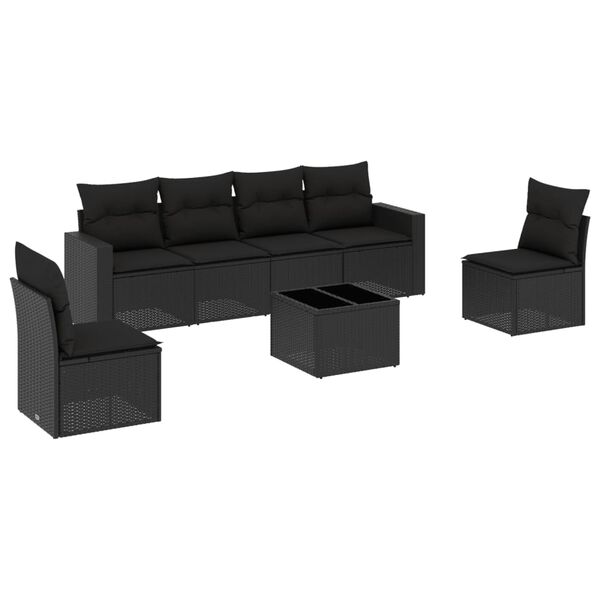 vidaXL 7-dijelni set vrtnih sofa od poliratana s jastucima crni