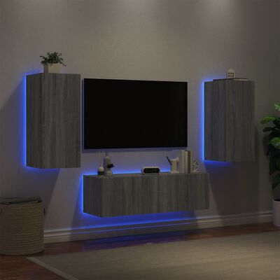 vidaXL 3-dijelni zidni TV ormarići s LED svjetlima boja hrasta