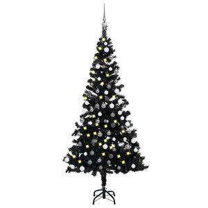 vidaXL Umjetno osvijetljeno božićno drvce s kuglicama crno 180 cm PVC