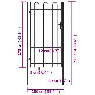 vidaXL Jednostruka vrata za ogradu s lučnim vrhom 1x1,75 m čelik crna
