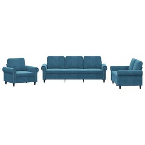 vidaXL 3-dijelni set sofa s jastucima plavi bar&scaron;unasti