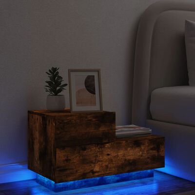 vidaXL Noćni ormarić s LED svjetlima boja dimljenog hrasta