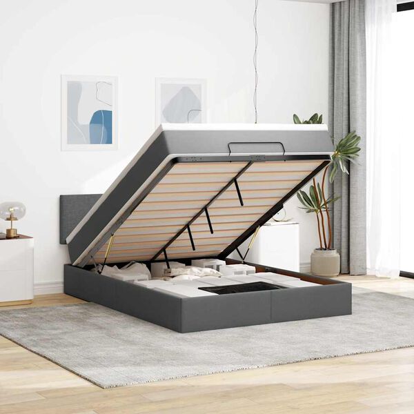 vidaXL Otomanski krevet s madracem i LED tamnosivi 140x190 cm tkanine