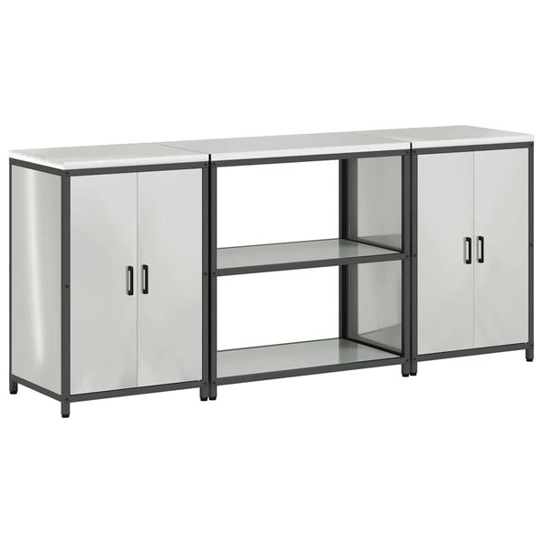 vidaXL Kuhinjski set za pohranu s policom 3 pcs Srebrno Čelik