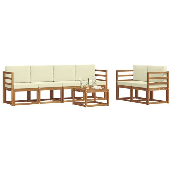 vidaXL Set vanjskih sofa 7 pcs Prirodna i krem Čvrsto drvo akacije