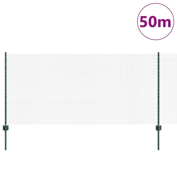 vidaXL Ograda s postovima Zelena 1 x 50 m Čelik i PVC