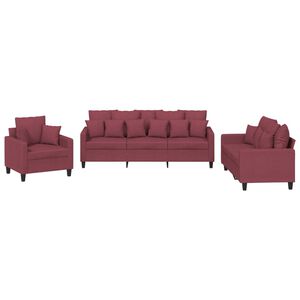 vidaXL 3-dijelni set sofa s jastucima crvena boja vina od tkanine