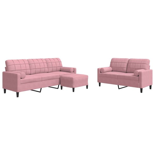 vidaXL 3-dijelni set sofa s jastucima ružičasti bar&scaron;unasti