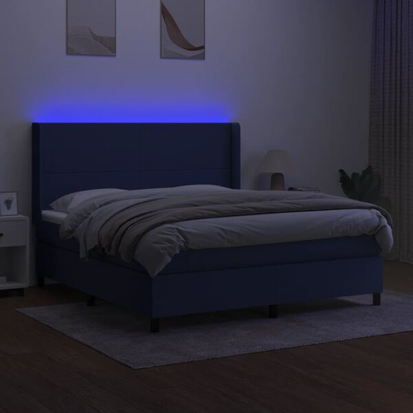 vidaXL Krevet box spring s madracem LED plavi 180x200 cm od tkanine