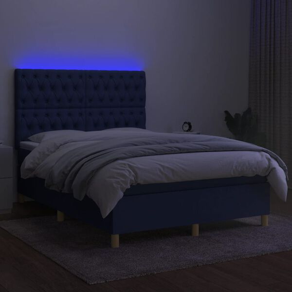 vidaXL Krevet box spring s madracem LED plavi 140x200 cm od tkanine