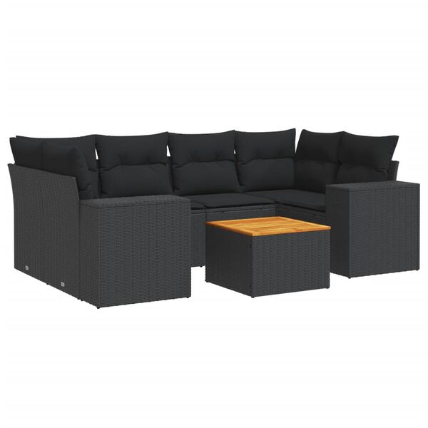vidaXL 7-dijelni set vrtnih sofa od poliratana s jastucima crni