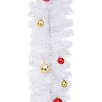 vidaXL Božićna girlanda ukrašena kuglicama bijela 10 m