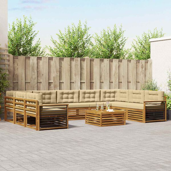 vidaXL Setovi sofa 10 pcs Prirodna i bež Čvrsto drvo akacije