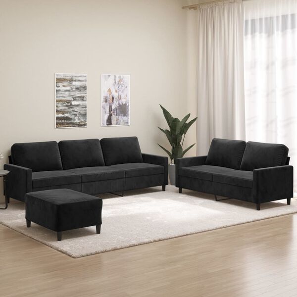 vidaXL 3-dijelni set sofa s jastucima crni bar&scaron;unasti