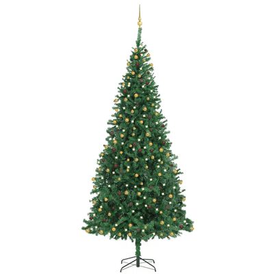 vidaXL Umjetno osvijetljeno božićno drvce i kuglice LED 300 cm zeleno