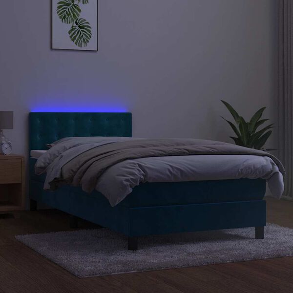 vidaXL Krevet box spring s madracem LED tamnoplavi 90x200 cm bar&scaron;un