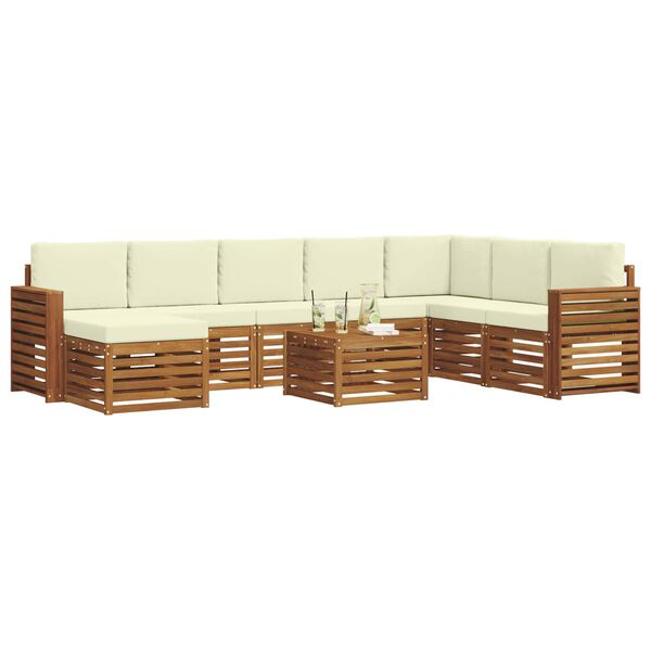 vidaXL Setovi sofa 9 pcs Prirodna i krem Čvrsto drvo akacije