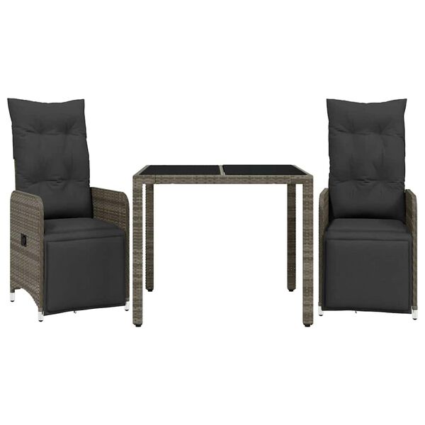 vidaXL 3-dijelni vrtni bistro set od poliratana s jastucima sivi