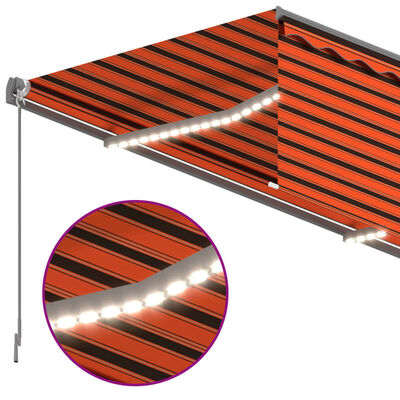 vidaXL Tenda na ručno uvlačenje s roletom LED 4 x 3 m narančasto-smeđa