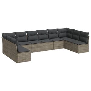 vidaXL 10-dijelni set vrtnih sofa od poliratana s jastucima sivi