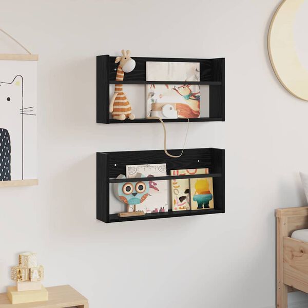 vidaXL Polica za časopise s policom 2 pcs Crni hrast 60 x 12 x 30 cm