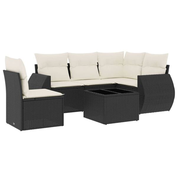vidaXL 6-dijelni set vrtnih sofa s jastucima crni od poliratana