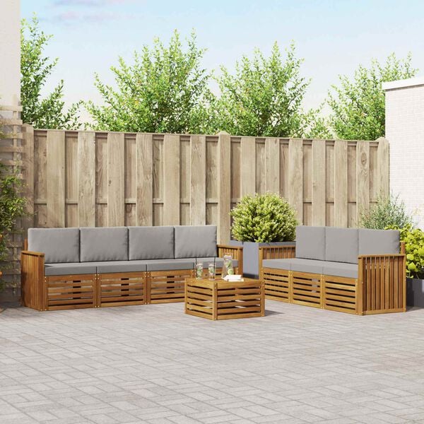 vidaXL Setovi sofa 8 pcs Prirodna i svijetlo siva Čvrsto drvo akacije