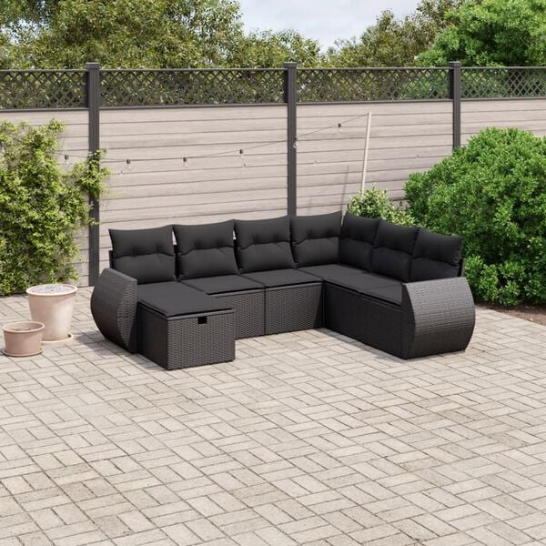 vidaXL 7-dijelni set vrtnih sofa od poliratana s jastucima crni