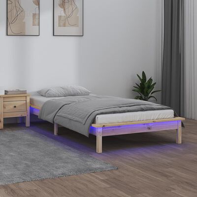vidaXL LED okvir kreveta 90 x 190 cm mali od masivnog drva