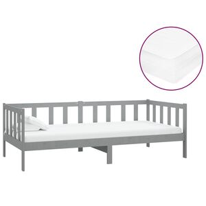 vidaXL Dnevni ležaj s madracem 90 x 200 cm sivi od masivne borovine