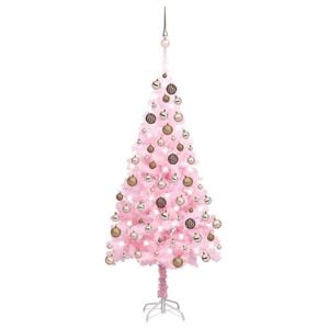 vidaXL Umjetno osvijetljeno božićno drvce s kuglicama rozo 180 cm PVC