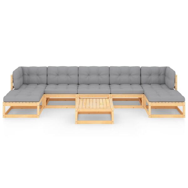 vidaXL 8-dijelna vrtna garnitura od masivne borovine s jastucima