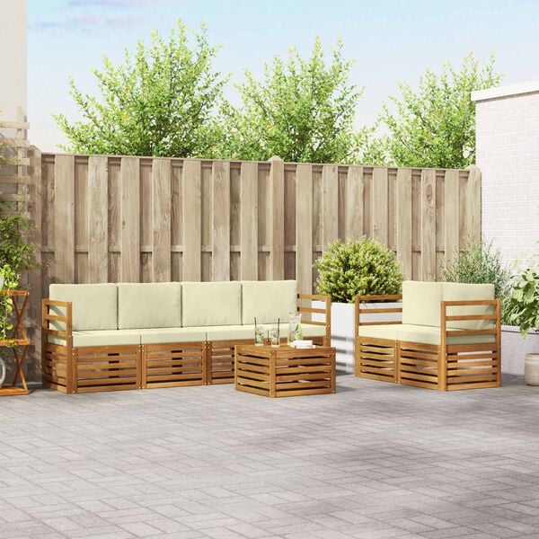 vidaXL Setovi sofa 7 pcs Prirodna i krem Čvrsto drvo akacije