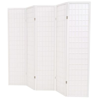 vidaXL Sklopiva sobna pregrada s 5 panela u japanskom stilu 200x170 cm bijela