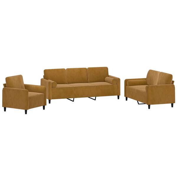 vidaXL 3-dijelni set sofa s jastucima Smeđa bar&scaron;unasti