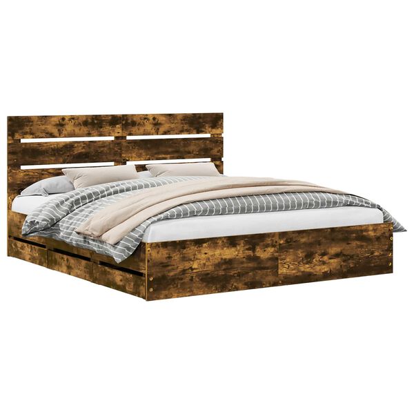 vidaXL Krevetna konstrukcija s ladicama Dimljeni hrast 180 x 200 cm