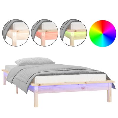 vidaXL LED okvir za krevet 90 x 200 cm od masivnog drva