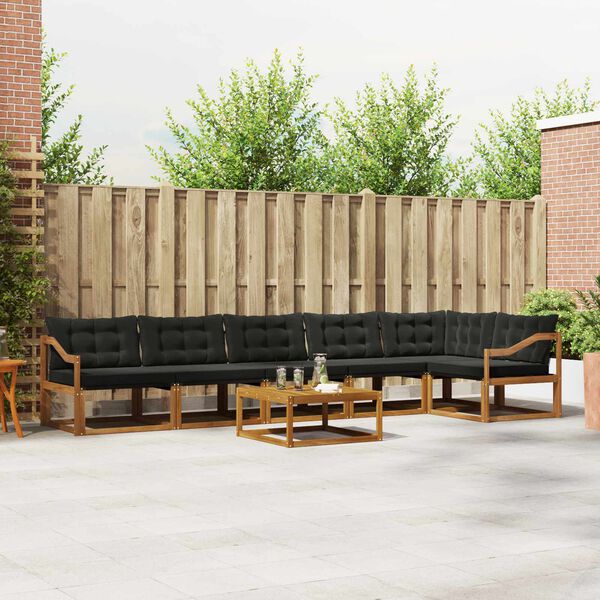 vidaXL Set vanjskih sofa s jastukom 7 pcs Prirodna i crna