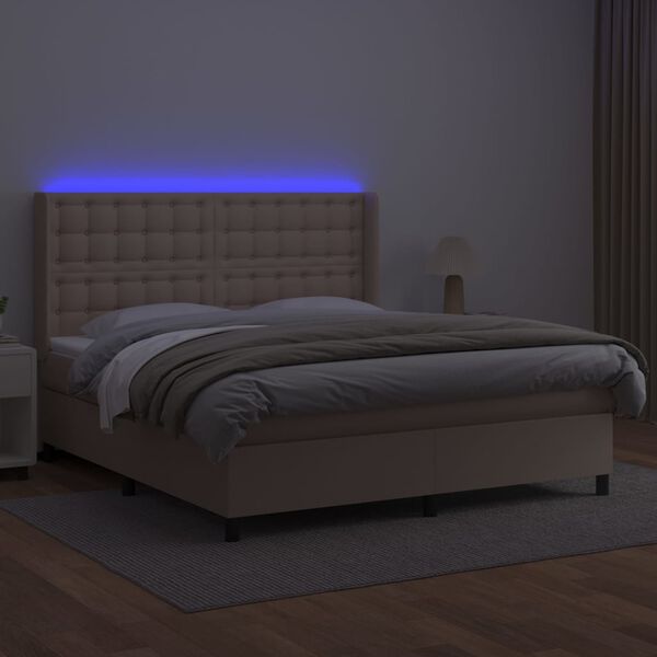 vidaXL Krevet box spring madrac LED cappuccino 160x200cm umjetna koža
