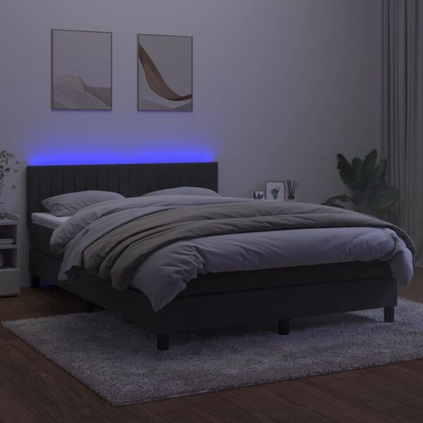 vidaXL Krevet box spring s madracem LED tamnosivi 140x200 cm bar&scaron;un