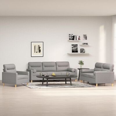 vidaXL 3-dijelni set sofa s jastucima svjetlosivi od tkanine