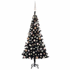 vidaXL Umjetno osvijetljeno božićno drvce s kuglicama crno 120 cm PVC