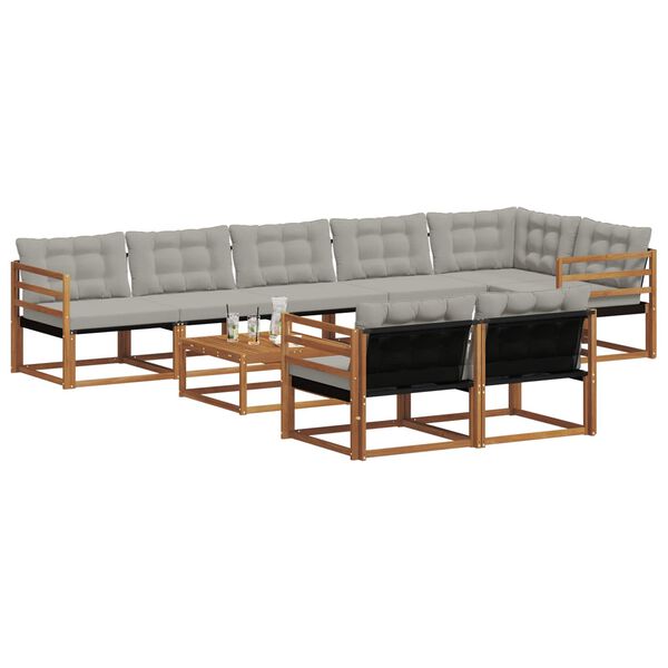 vidaXL Set vanjskih sofa s jastukom 9 pcs Prirodna i svijetlo siva