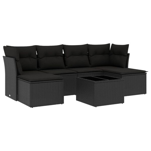 vidaXL 7-dijelni set vrtnih sofa od poliratana s jastucima crni