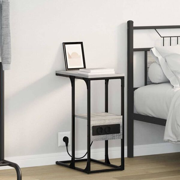 vidaXL Noćni ormar s ladicama Sivi hrast sonoma 41.5 x 26 x 60.5 cm