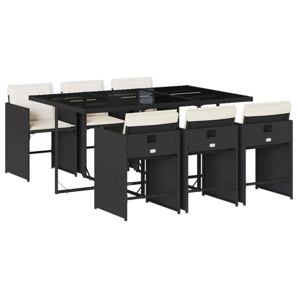 vidaXL 7-dijelni vrtni blagovaonski set s jastucima crni od poliratana