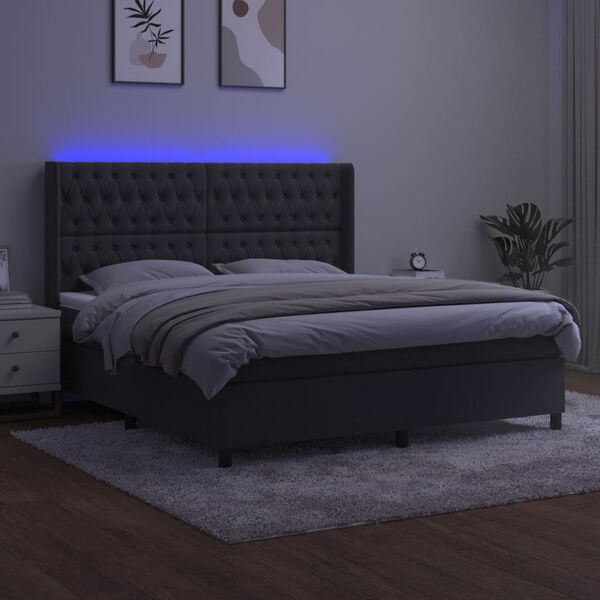 vidaXL Krevet box spring s madracem LED tamnosivi 180x200 cm bar&scaron;un