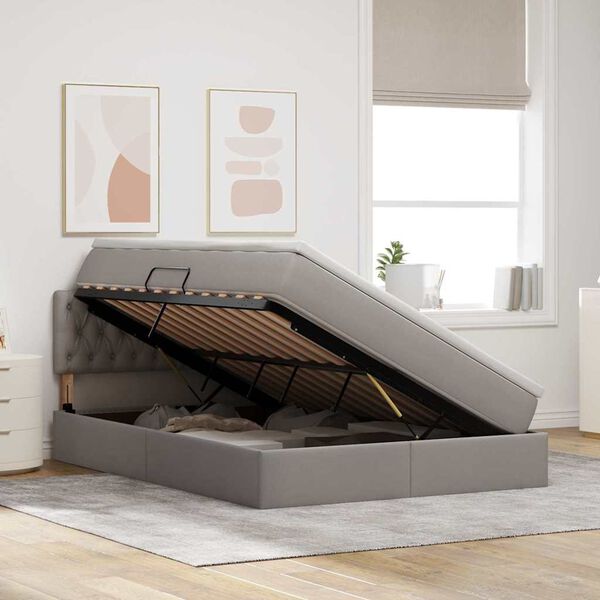 vidaXL Krevet s prostorom za pohranu s LED-om Sivo-smeđa 140 x 190 cm