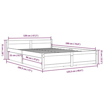 vidaXL Okvir za krevet s ladicama crni 120 x 190 cm 4FT mali bračni